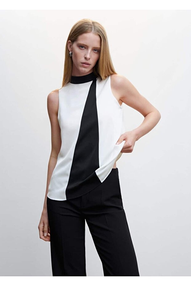 Bağ Detaylı Çift Renk Bluz - 1