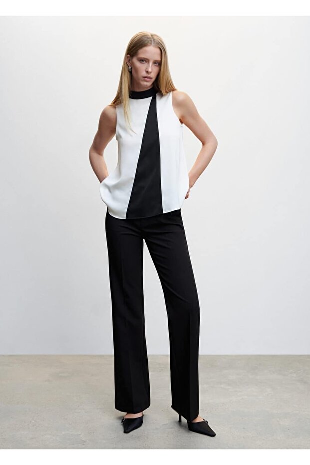 Bağ Detaylı Çift Renk Bluz - 2