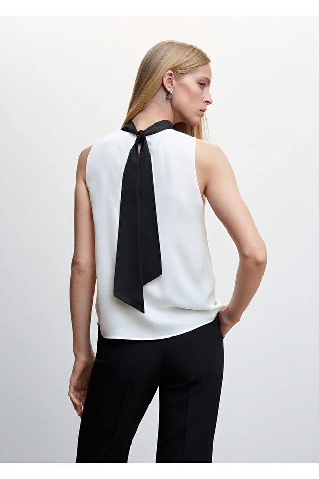 Bağ Detaylı Çift Renk Bluz - 4