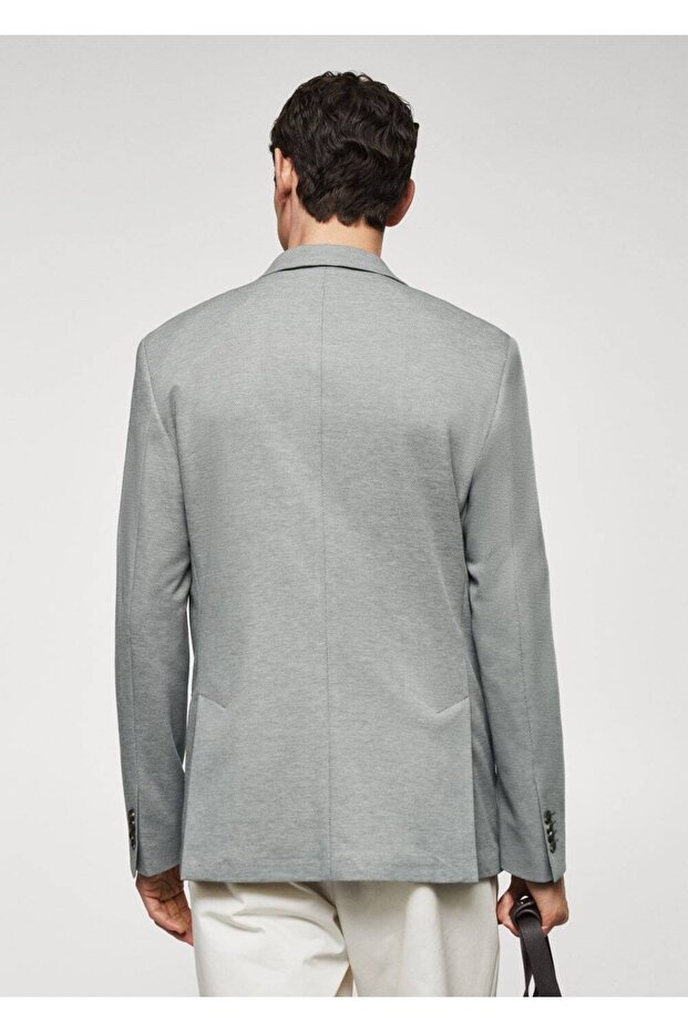 Dar Kesimli Mini Dokuma Blazer Ceket - 4