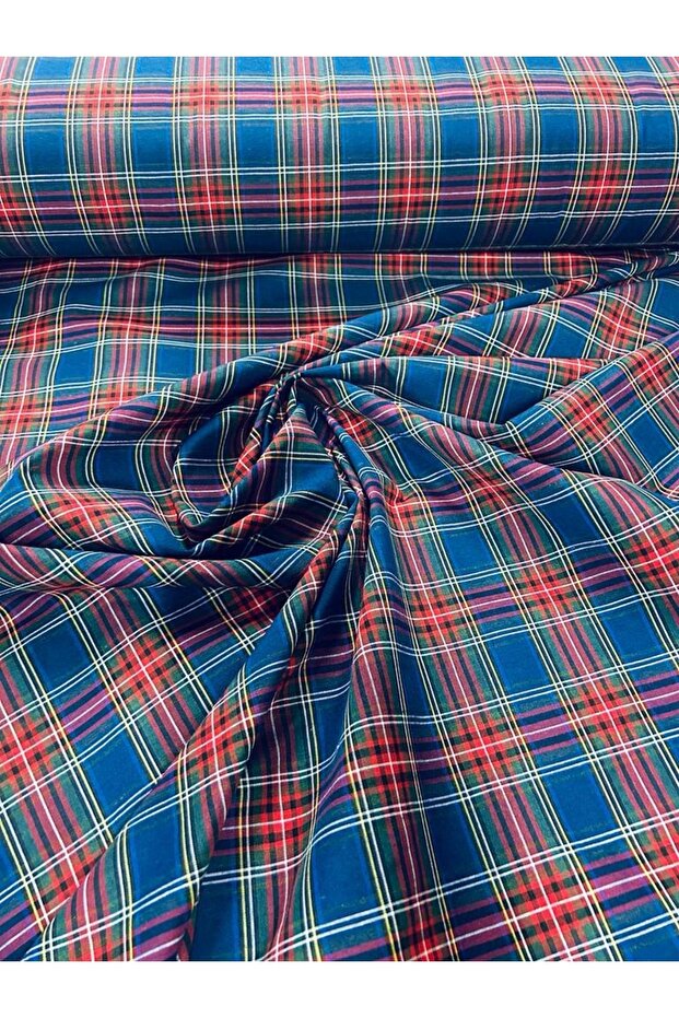 Zefir Kumaş Iskoç Lacivert-kırmızı Kareli Desen - 2