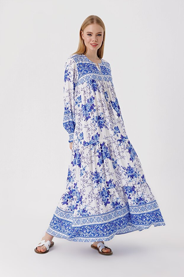 1947 Patterned Long Dress - 1