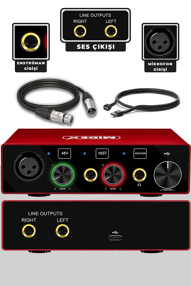 Midi Paket-3 Stüdyo Ekipmanları Seti Ses Kartı Midi Klavye Mikrofon Kulaklık - 4