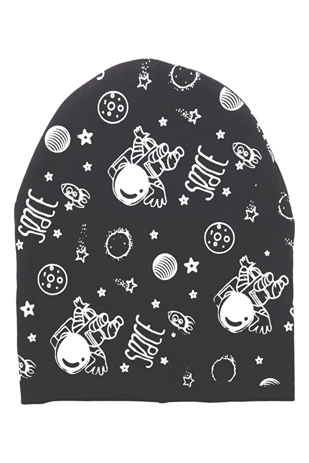 Çift Katlı Penye Interlok Bebek Çocuk Bere (space Baskılı) - 1