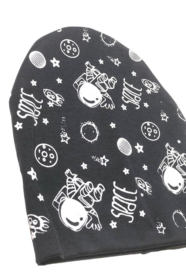 Çift Katlı Penye Interlok Bebek Çocuk Bere (space Baskılı) - 2