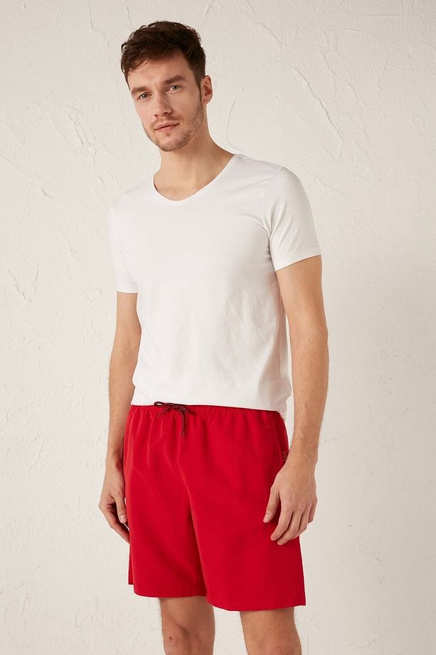 Your Fashion Style'dan Erkek Kırmızı Deniz Şortu Yüzme Şort Diz Hizası Boy Basic - 2