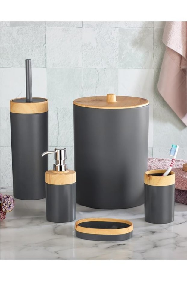 Bambu Desenli Yuvarlak 5'li Banyo Seti