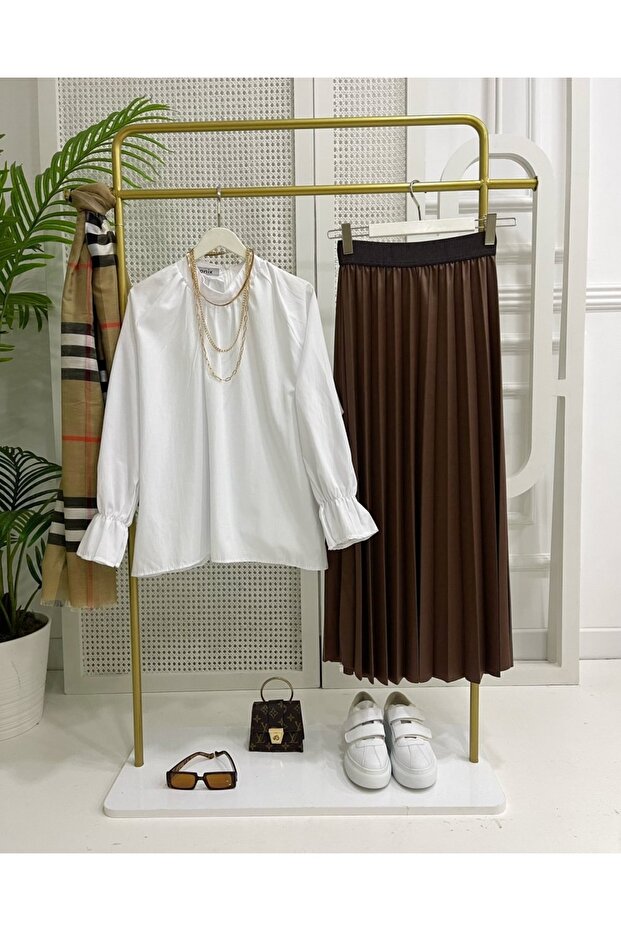 Winda Pliseli Etek Kahve - 1