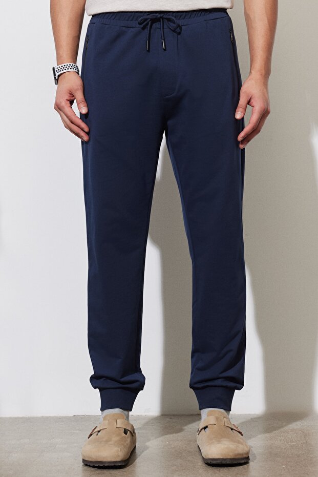 Men's Navy Blue Standard Fit Regular Cut Sweatpants