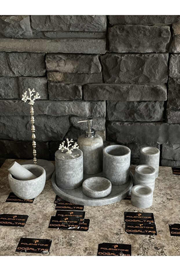 Set of 10 Grey Marble - for Bathroom, Paper, Towel Holder, and Candle Holder