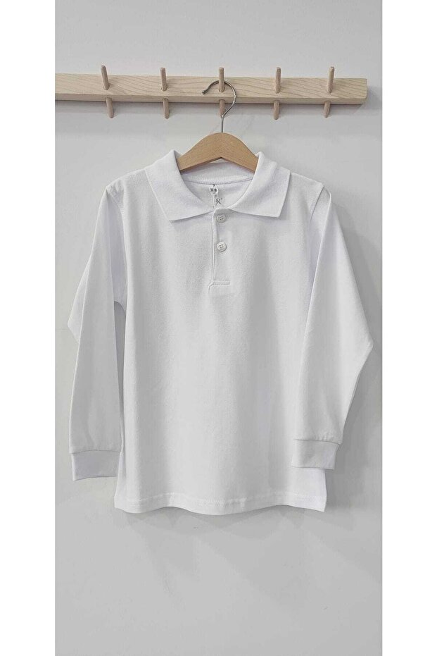 White Long Sleeve Polo Collar T-Shirt