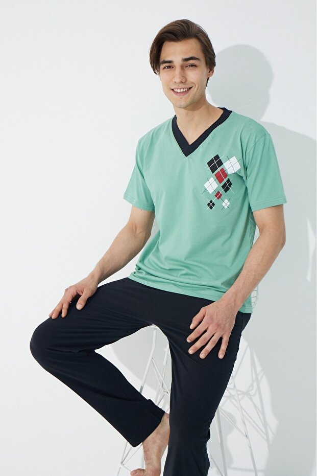 100% Cotton Combed Cotton Men's Pajama Set with Pockets