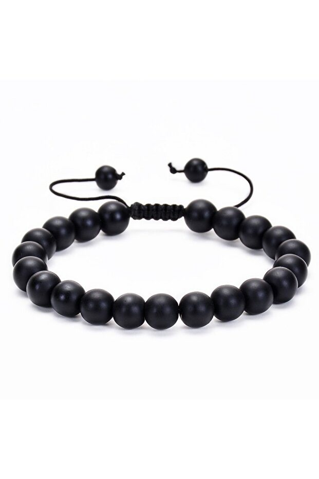 Macrame Braided Globe Cut Onyx Natural Stone Men's Bracelet