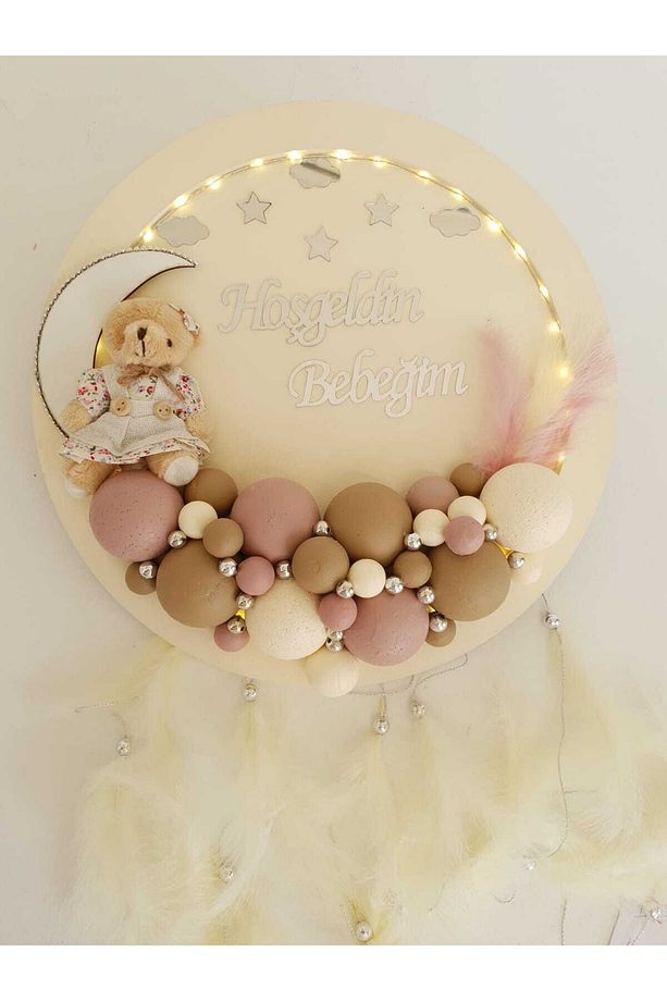 Kapı Süsü Ledli Bubble Ayıcıklı Ahşap Yuvarlak Pano - 3