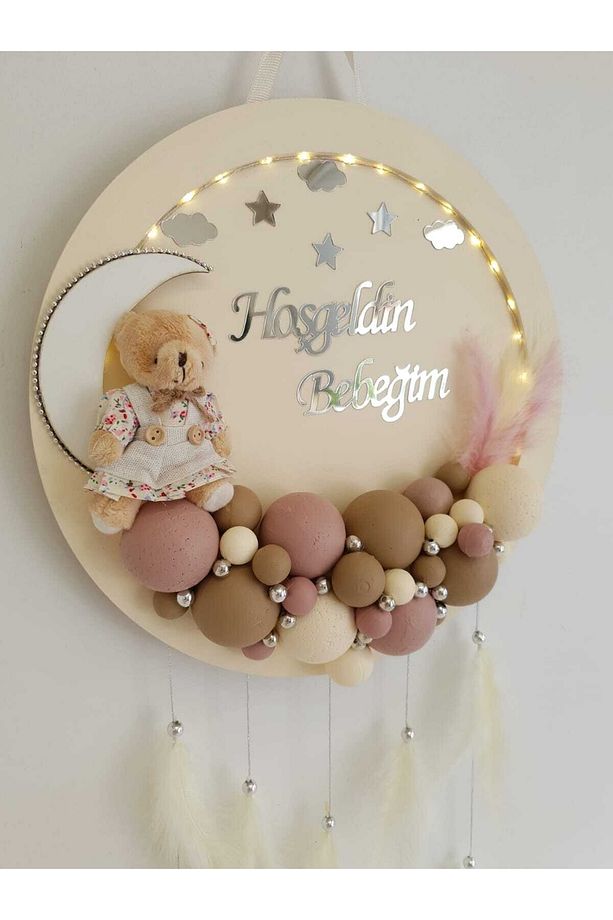 Kapı Süsü Ledli Bubble Ayıcıklı Ahşap Yuvarlak Pano - 5