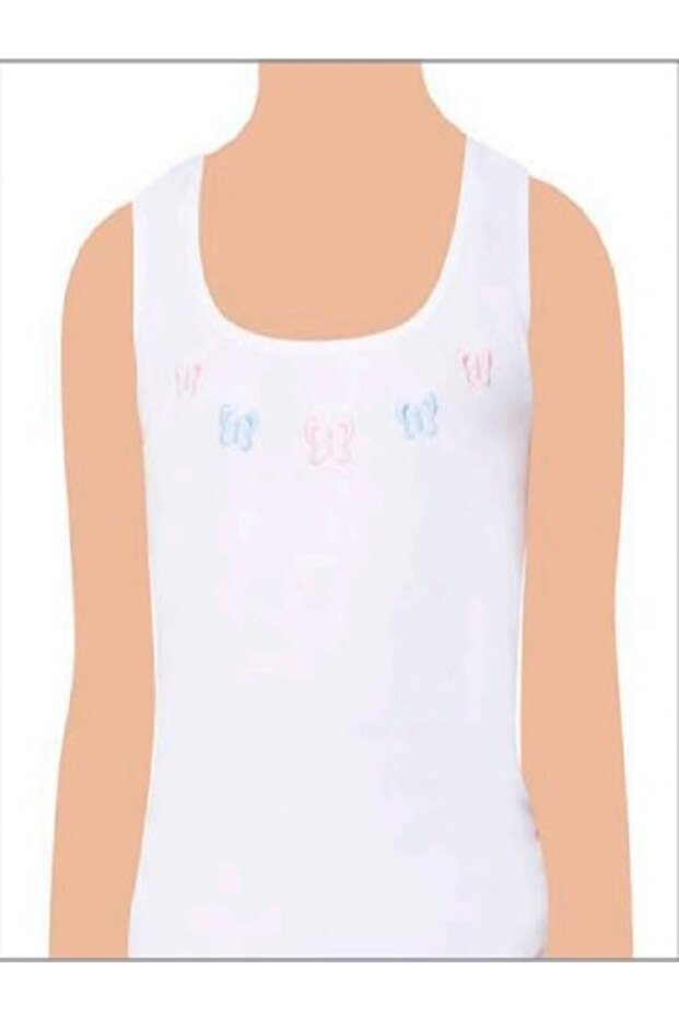 Pack of 12 Combed Cotton Wide Strap Embroidered Girls' Undershirt White 27220