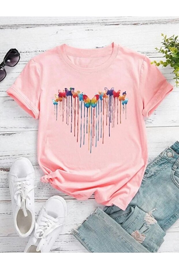 Colorful Draped Heart Printed Children's T-shirt