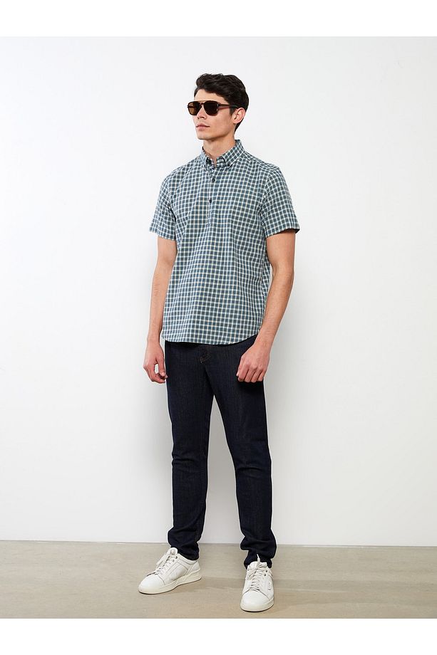 Regular Fit Kısa Kollu Ekose Poplin Erkek Gömlek - 3