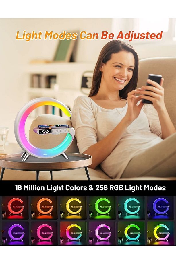 Akıllı Masa Lambası Kablosuz Şarj Atmosfer Lambası Bluetooth Hoparlör Kısılabilir Gece Lambası Müzik - 3