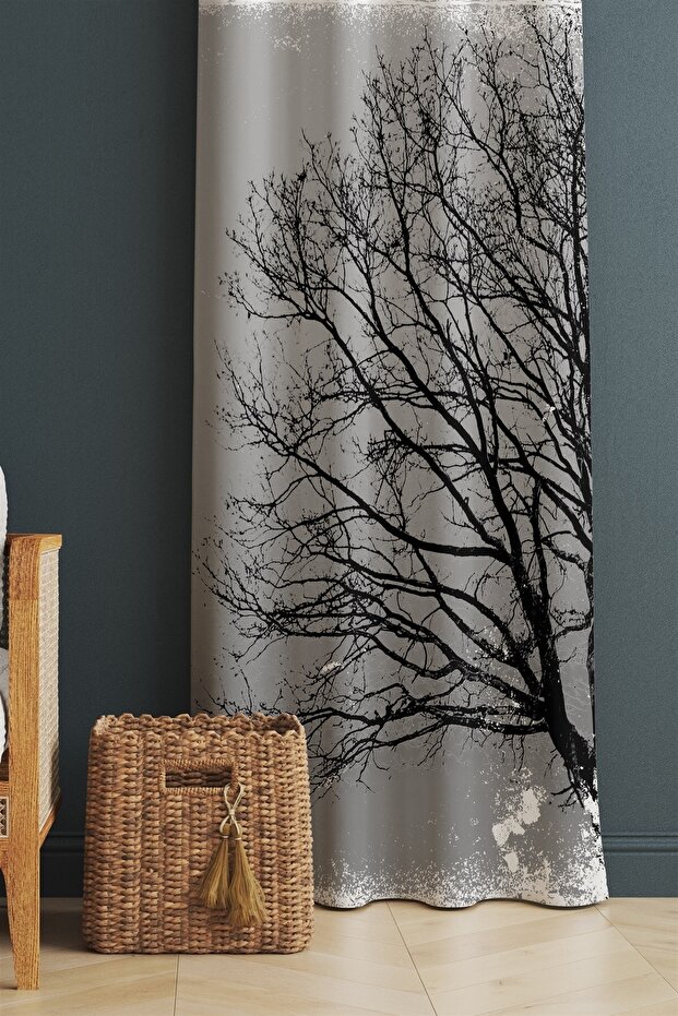 Black Tree Patterned Drapery Curtain, Blackout Curtain (Single Panel Pricing)