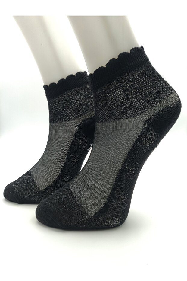 Women's Black Patterned Tulle Socks 3 Pairs