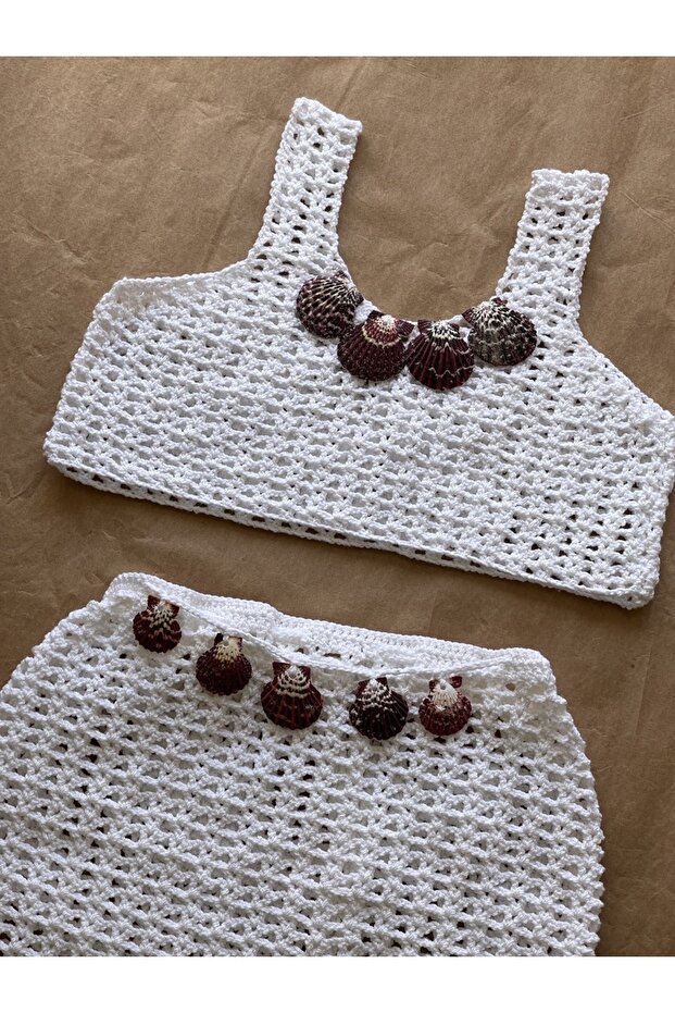 Mia Special Design Natural Seashell Crochet Bustier Skirt Set