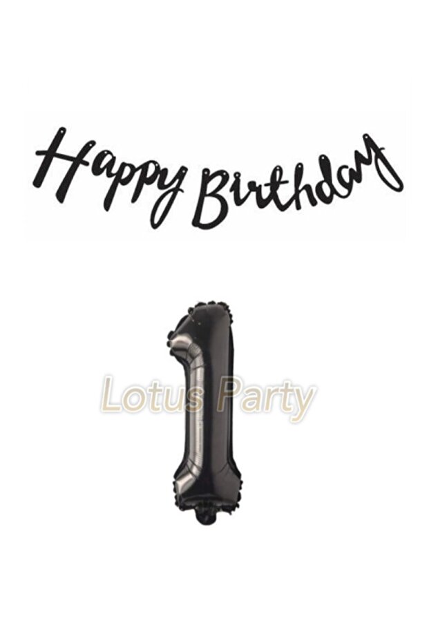Black 1 Number Foil Balloon Black Happy Birthday Text Banner