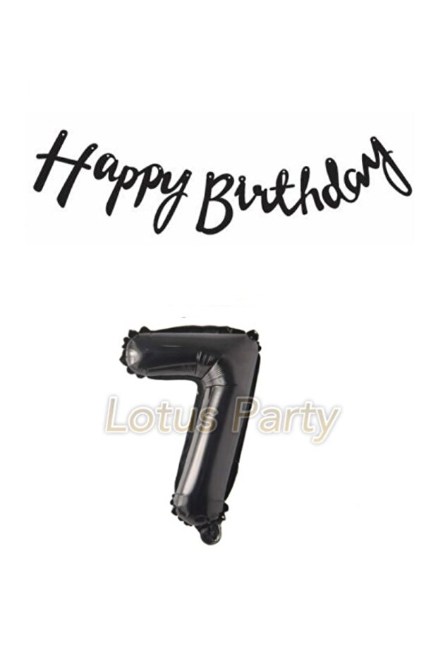 Black 7 Number Foil Balloon Black Happy Birthday Text Banner