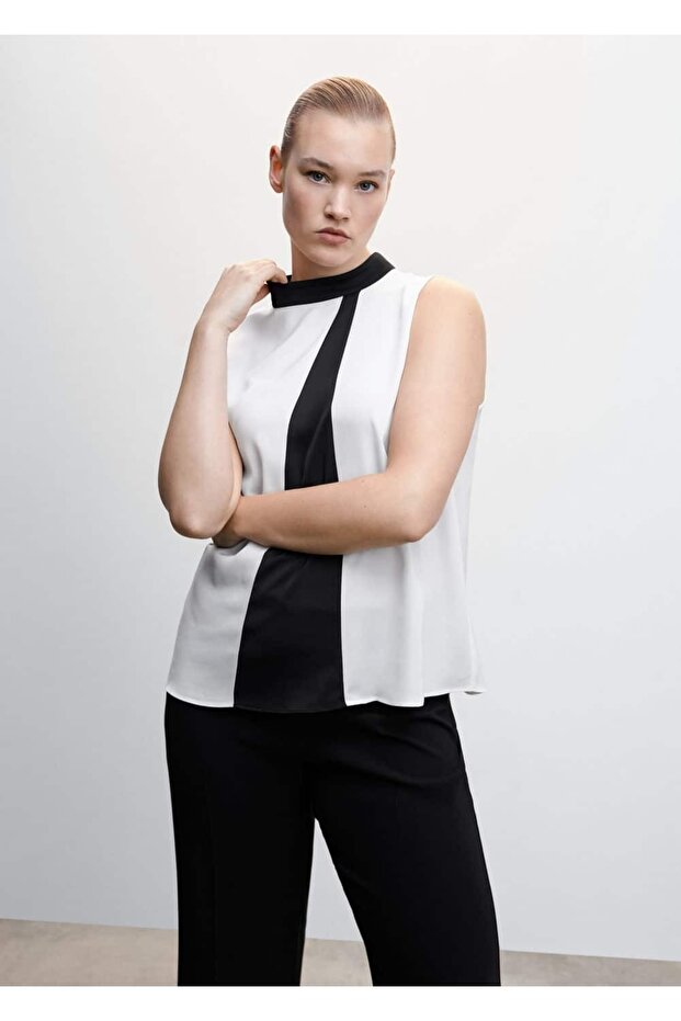 Bağ Detaylı Çift Renk Bluz - 8