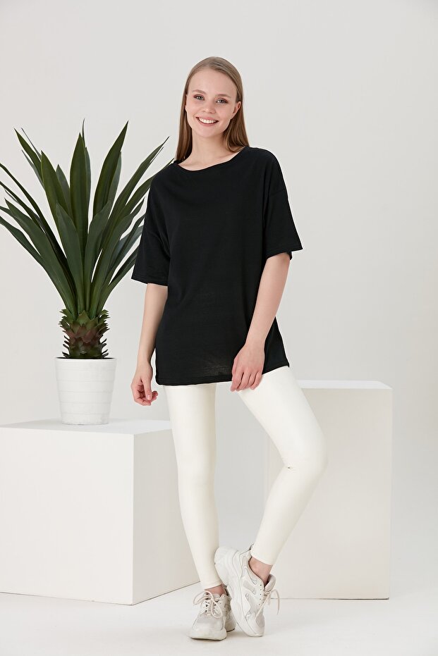 Γυναικείο μαύρο μπλουζάκι Oversize Basic - 3