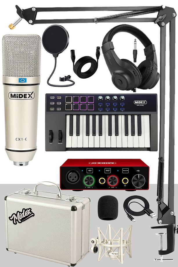 Midi Paket-3 Stüdyo Ekipmanları Seti Ses Kartı Midi Klavye Mikrofon Kulaklık - 1