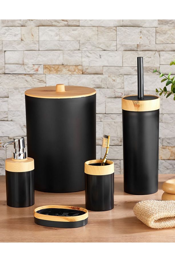 Bambu Desenli Yuvarlak 5'li Banyo Seti - 1