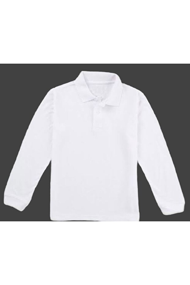 Long Sleeve Cotton Polo Collar White School T-Shirt