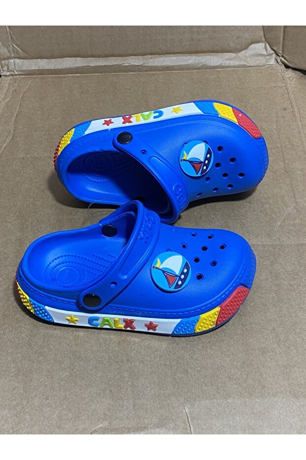 Children's Blue Color Figured Non-Slip Sole Slippers Sandals