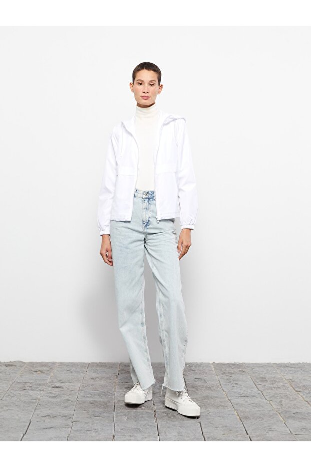 Einfarbiger, langärmliger Damen-Regenmantel mit Kapuze - 3