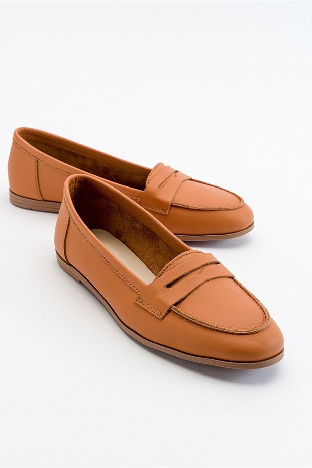 F02 Tan Skin Genuine Leather Women's Loafer Shoes