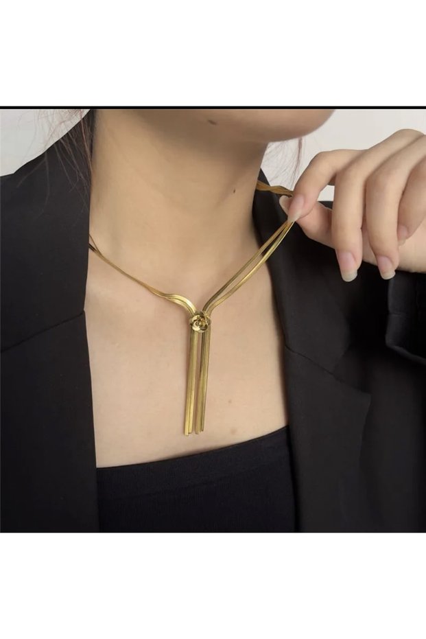 Stainless Steel Snake Back Italian Y Model Tasseled Women's Necklace