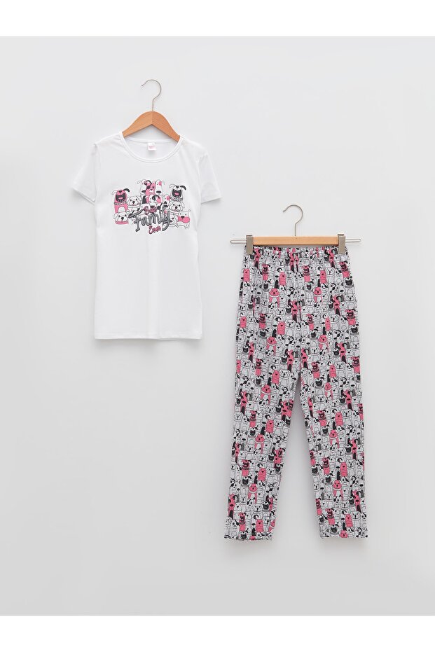 Girl - Crew Neck Printed Short Sleeve Pajama Set