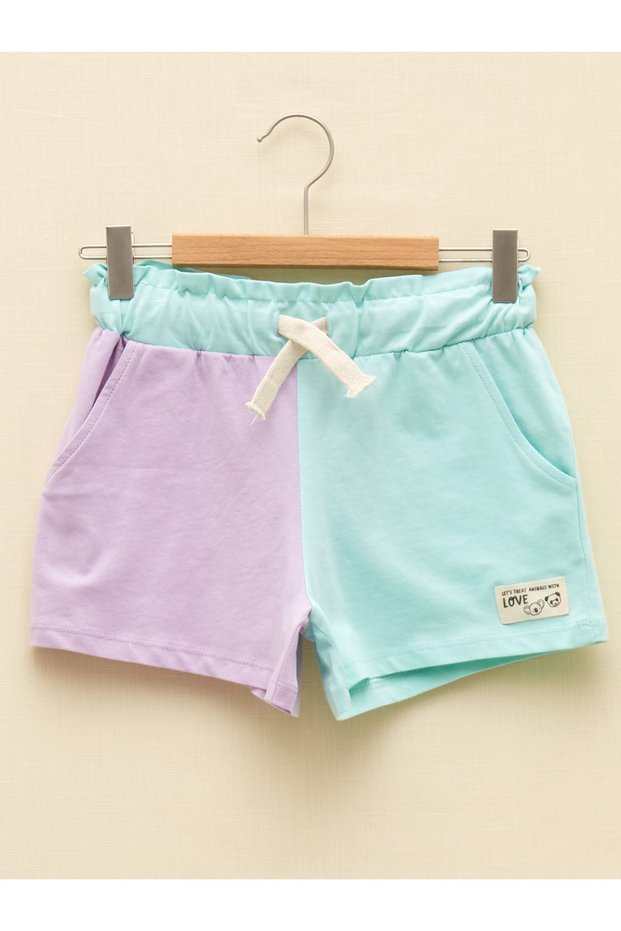 Girl's Shorts with Elastic Waist and Color Block