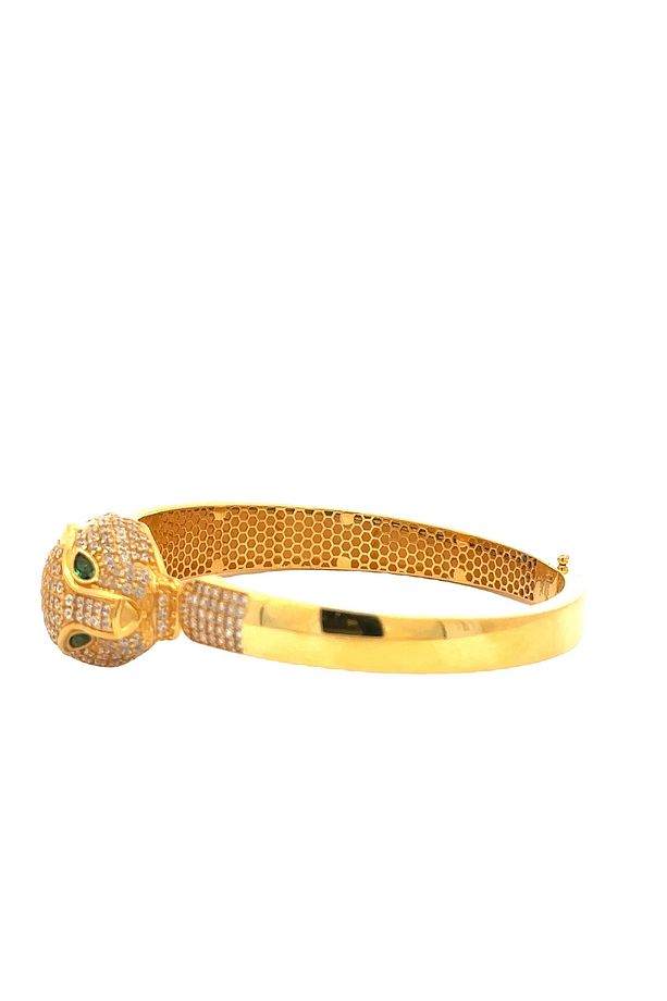 Zirkon Taşlı Panter Başı Sarı Altın Kelepçe Bileklik - 3