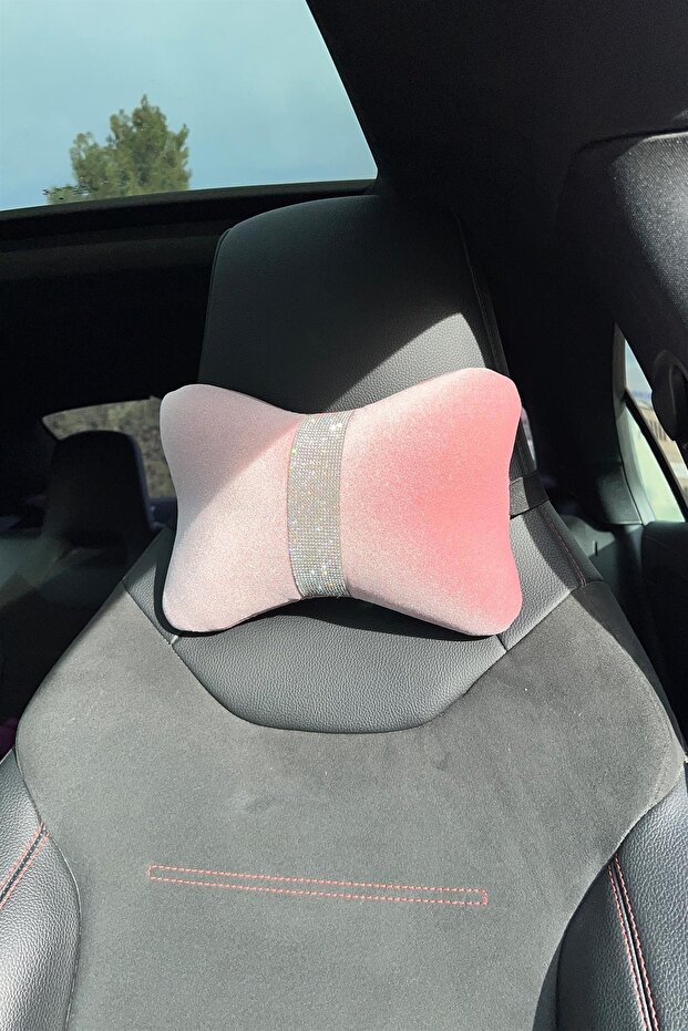 Powder Plain Velvet Silver Standing Stripe Neck Pillow