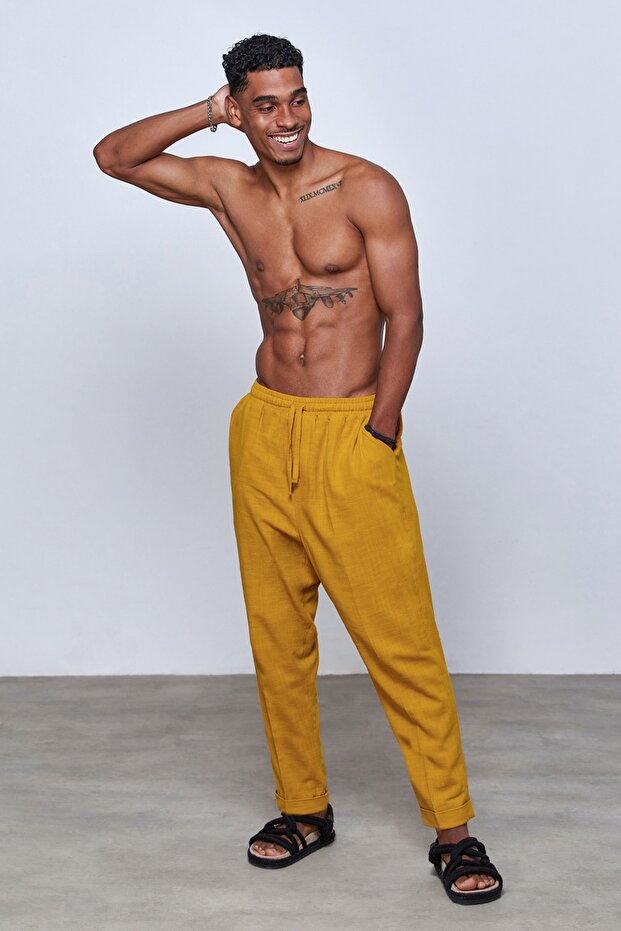 Hardal Keten Oversize Pantolon - 1