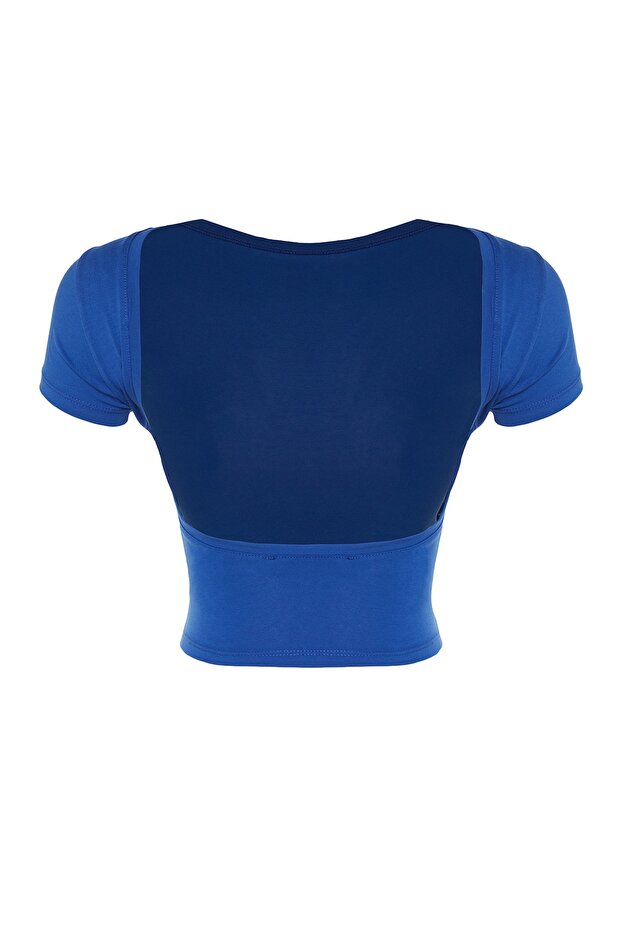 Saks Sırt Dekolteli Crop Pamuklu Esnek Örme Bluz TWOSS23BZ00912 - 8