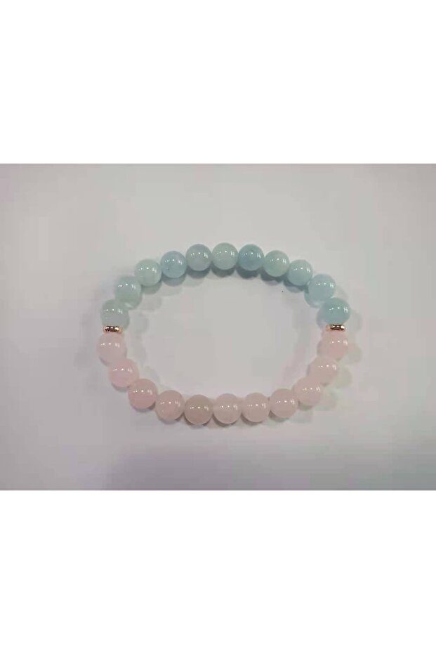 Pink Quartz & Aquamarine Natural Stone Bracelet 8mm
