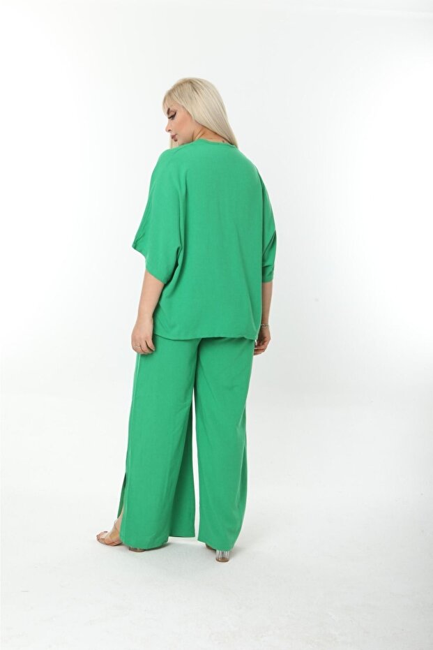 Plus Size Side Slit Comfortable Double Set with Pants Stylish Top and Bottom Set - 4