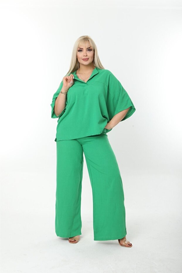 Plus Size Side Slit Comfortable Double Set with Pants Stylish Top and Bottom Set - 6