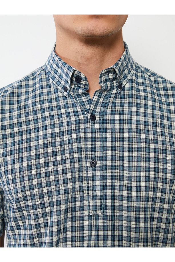 Regular Fit Kısa Kollu Ekose Poplin Erkek Gömlek - 4