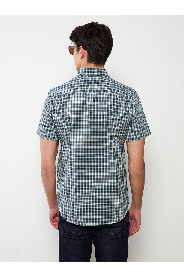 Regular Fit Kısa Kollu Ekose Poplin Erkek Gömlek - 5
