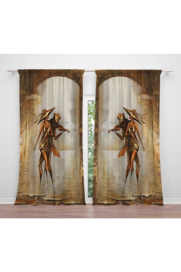 Violinist and Lady Patterned Lightout Satin Background Curtain (Single Wing Pricing)