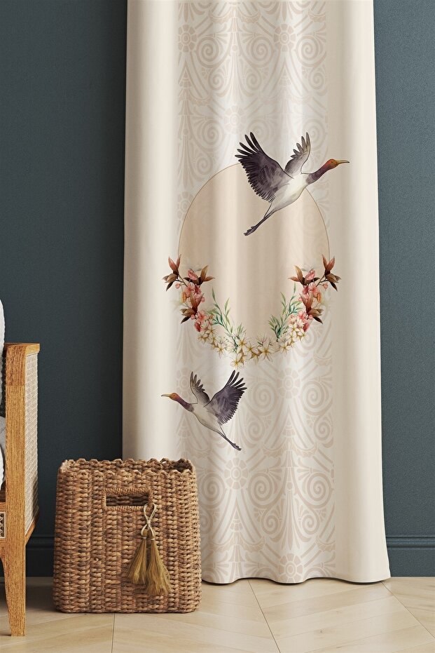 Migrant Birds Patterned Background Curtain, Blackout Curtain (Single Wing Pricing)